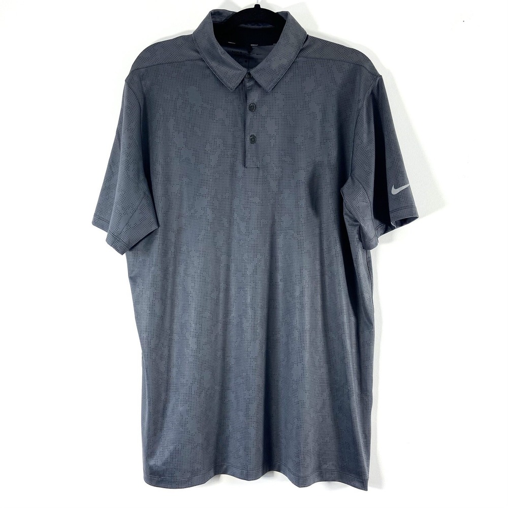 Nike Golf Polo Shirt Mens Large Gray Mobility Micro Geo Dri-Fit Short Sleeve New